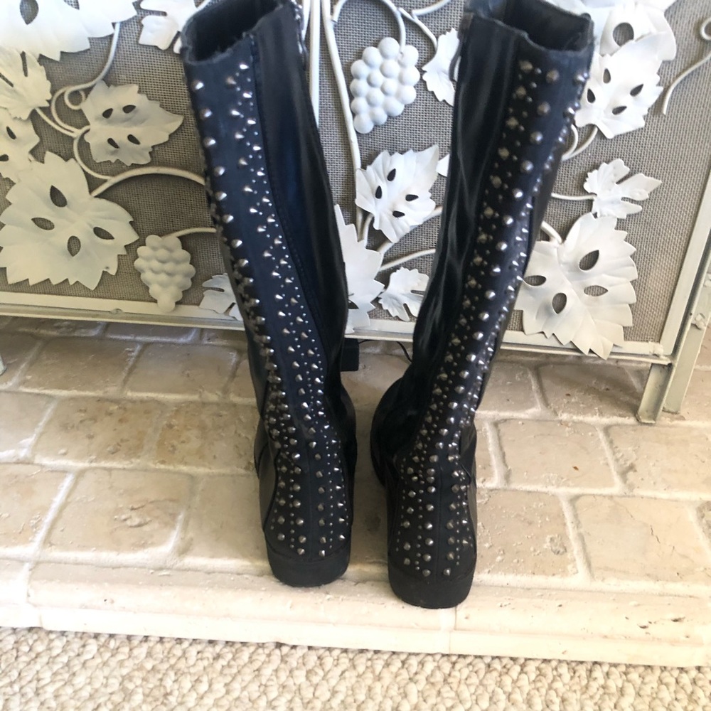 Black Studded Knee-High Boots - Picture 3 of 13
